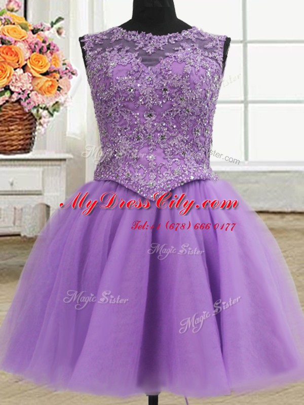 Custom Fit Three Piece Scoop Lilac Sleeveless Beading and Appliques Floor Length Quinceanera Gowns