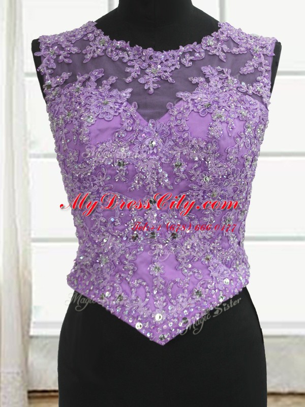 Custom Fit Three Piece Scoop Lilac Sleeveless Beading and Appliques Floor Length Quinceanera Gowns