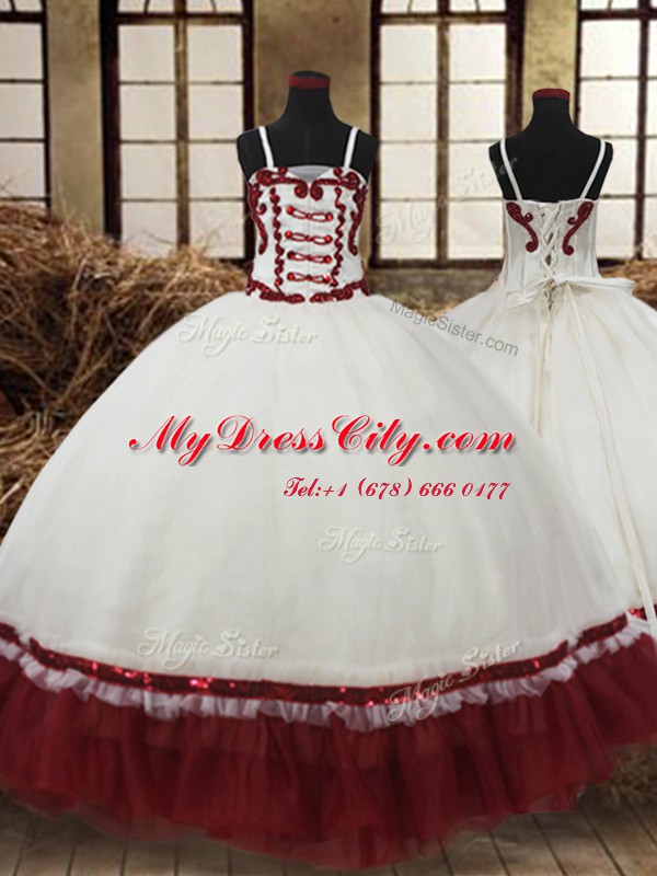 Straps Sleeveless Lace Up Flower Girl Dresses for Less White and Wine Red Satin and Organza