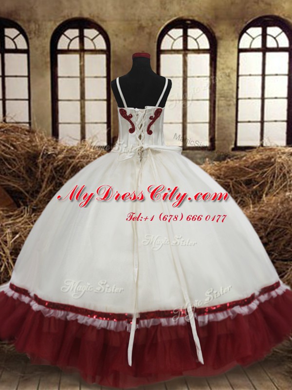 Straps Sleeveless Lace Up Flower Girl Dresses for Less White and Wine Red Satin and Organza