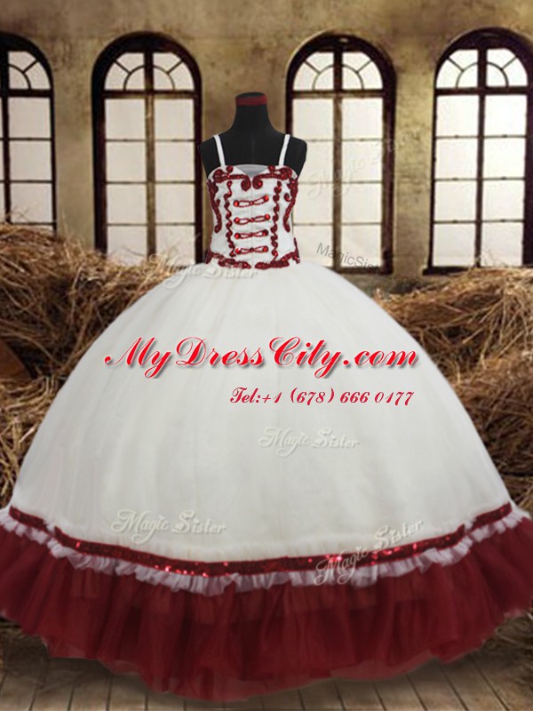 Straps Sleeveless Lace Up Flower Girl Dresses for Less White and Wine Red Satin and Organza