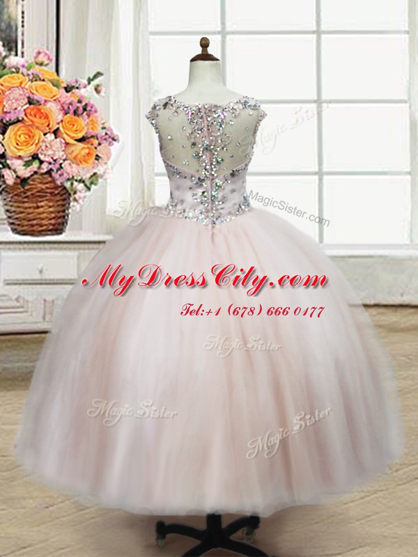 Straps Cap Sleeves Zipper Floor Length Beading Pageant Dress