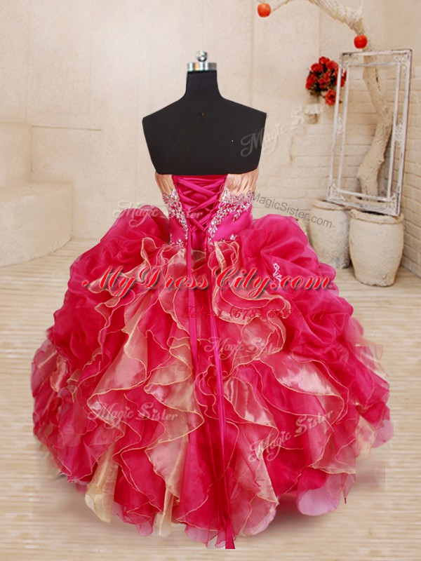 Red Sweetheart Lace Up Beading and Ruffles Child Pageant Dress Sleeveless