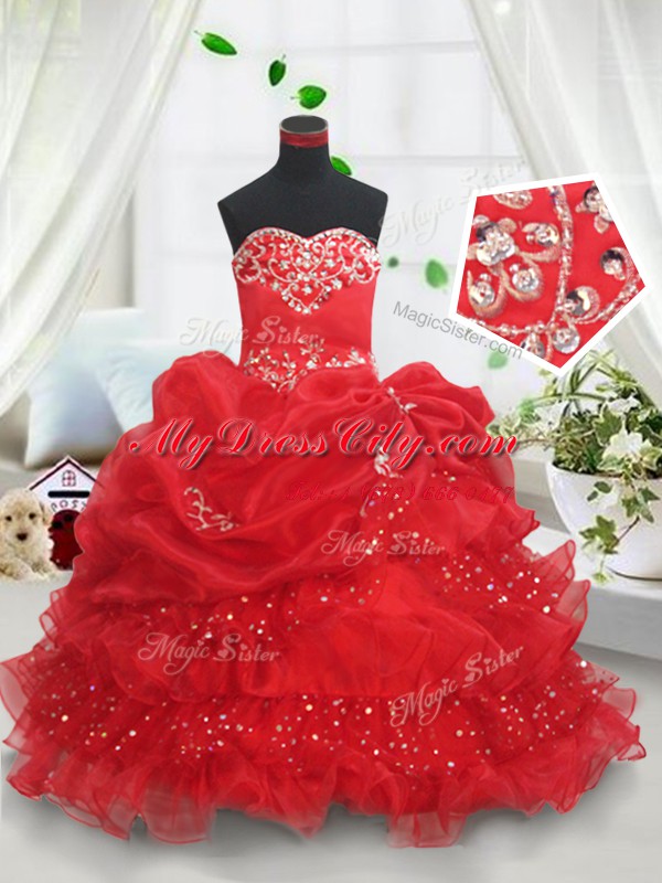 Sleeveless Beading and Ruffled Layers and Sequins and Pick Ups Lace Up Party Dress