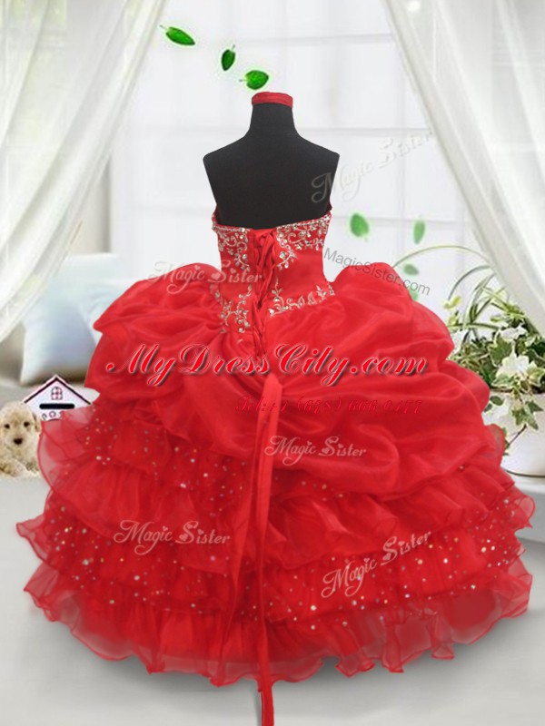 Sleeveless Beading and Ruffled Layers and Sequins and Pick Ups Lace Up Party Dress