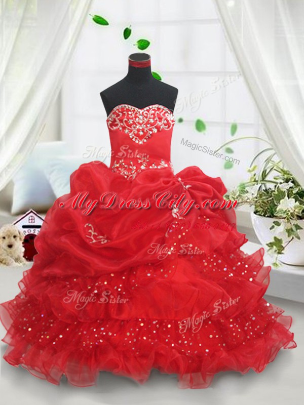 Sleeveless Beading and Ruffled Layers and Sequins and Pick Ups Lace Up Party Dress