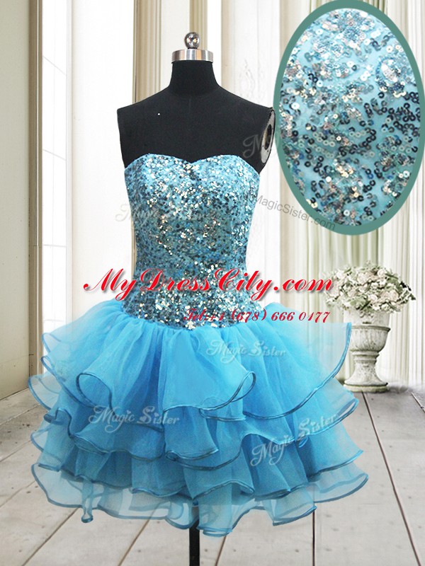 Enchanting Sequins Cocktail Dress Baby Blue Zipper Sleeveless Mini Length