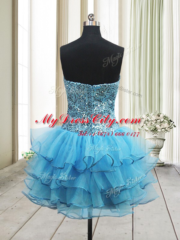 Enchanting Sequins Cocktail Dress Baby Blue Zipper Sleeveless Mini Length