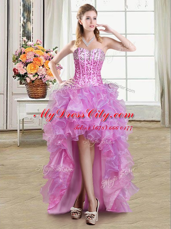 Stylish Multi-color Sleeveless Ruffles and Sequins High Low Prom Party Dress