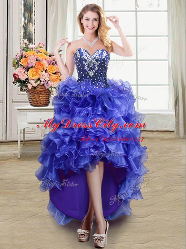 Smart Blue Sleeveless Ruffles High Low Celeb Inspired Gowns