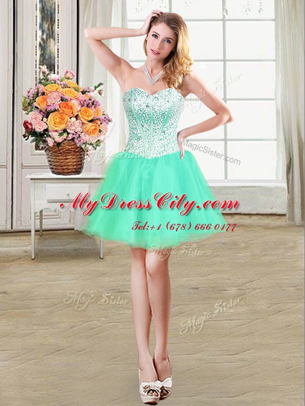 Edgy Turquoise Sweetheart Lace Up Beading Dress for Prom Sleeveless