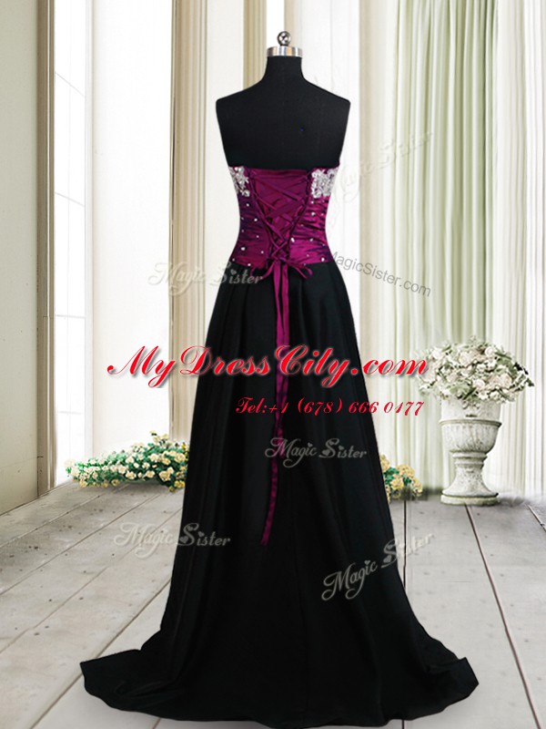 Exquisite Strapless Sleeveless Homecoming Dress High Low Beading Black Taffeta