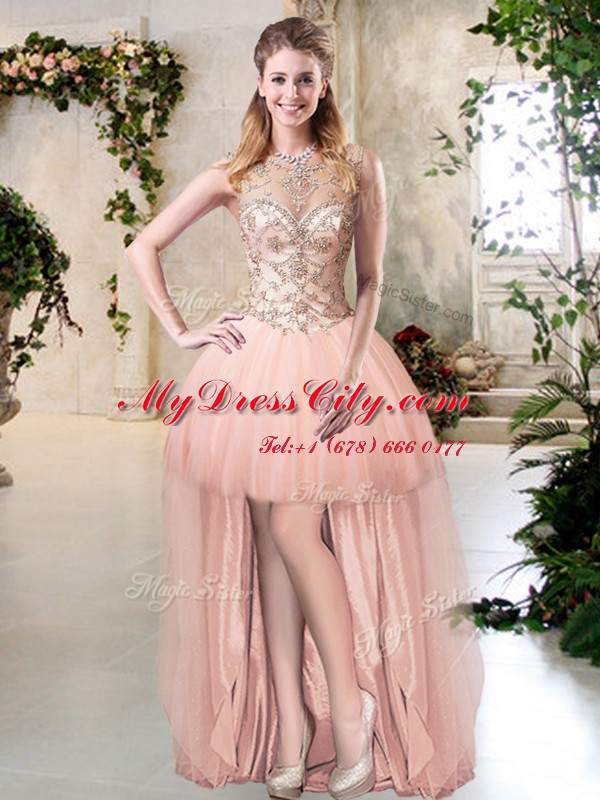 Scoop Sleeveless Tulle Prom Evening Gown Beading Zipper