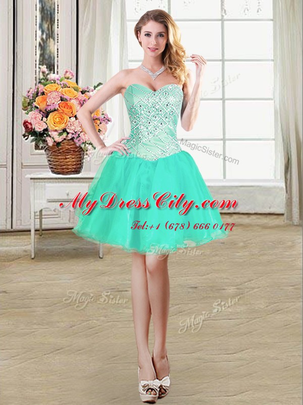 Colorful Sleeveless Lace Up Mini Length Beading and Ruffles and Pick Ups Evening Dress