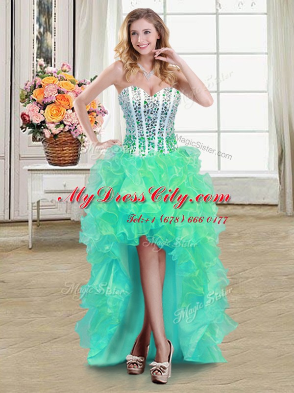 High Low Turquoise Evening Dress Sweetheart Sleeveless Lace Up