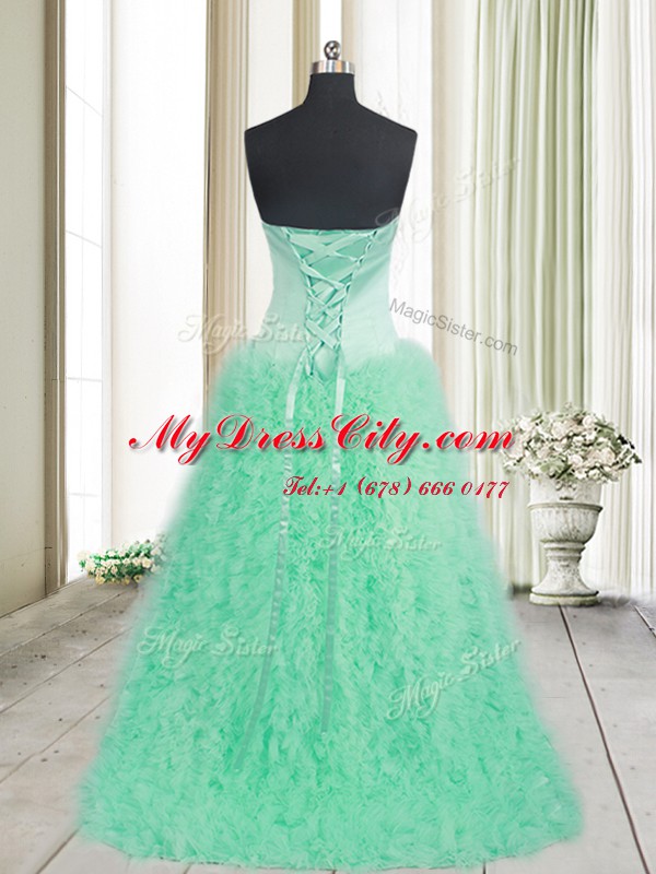 Modern Apple Green Lace Up Junior Homecoming Dress Beading and Ruffles Sleeveless With Brush Train