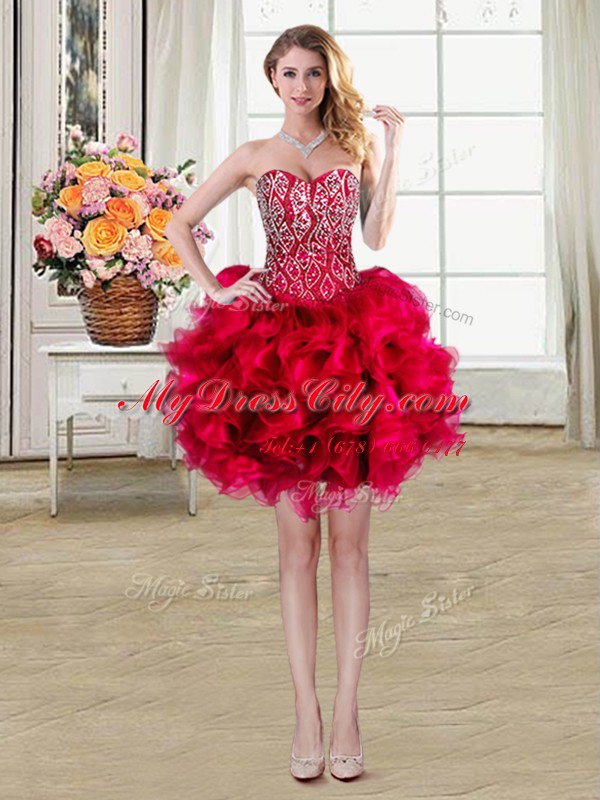 Custom Made Sleeveless Beading and Ruffles Lace Up Prom Dress