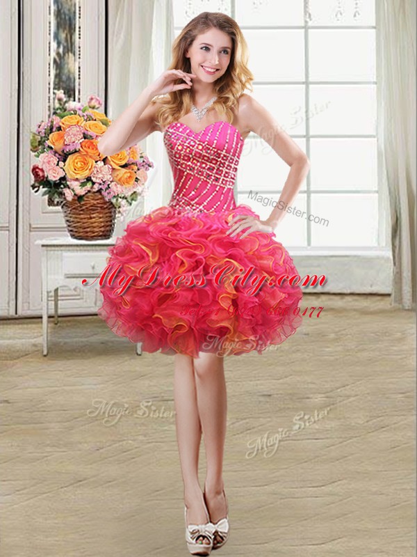 Trendy Sleeveless Beading and Ruffles Lace Up Homecoming Dress