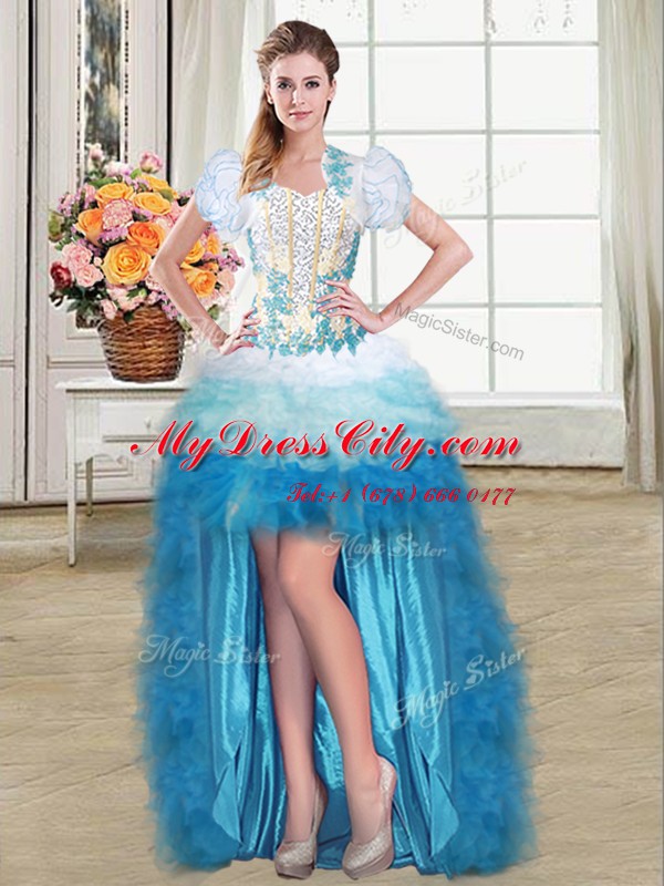 Customized Organza Sweetheart Sleeveless Lace Up Beading and Appliques and Ruffles Dress for Prom in Multi-color