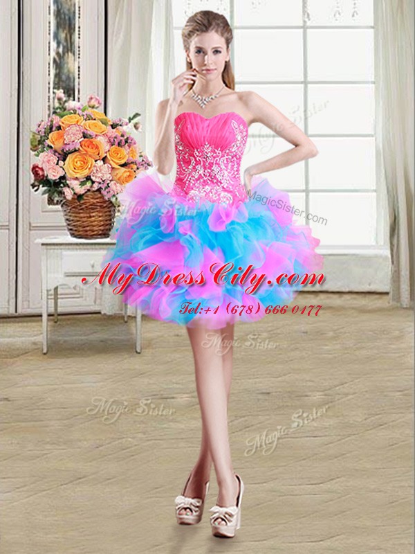 Customized Multi-color Zipper Evening Dress Beading and Ruffles Sleeveless Mini Length