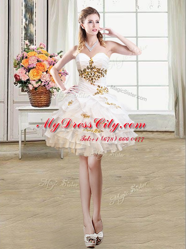 High Class White Prom Party Dress Prom and Party and For with Beading and Ruffles Sweetheart Sleeveless Lace Up