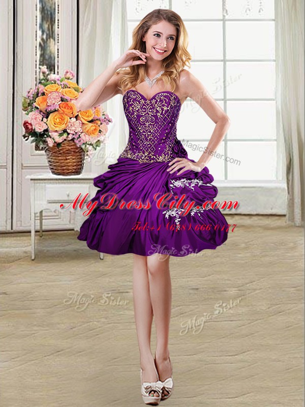 Beading and Appliques and Pick Ups Party Dresses Purple Lace Up Sleeveless Mini Length