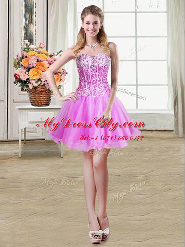 Lilac Lace Up Sweetheart Sequins Homecoming Dress Organza Sleeveless