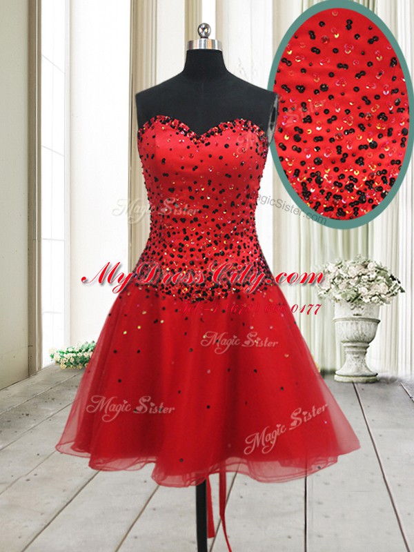 Noble Mini Length Red Club Wear Organza Sleeveless Beading