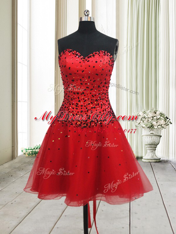 Noble Mini Length Red Club Wear Organza Sleeveless Beading