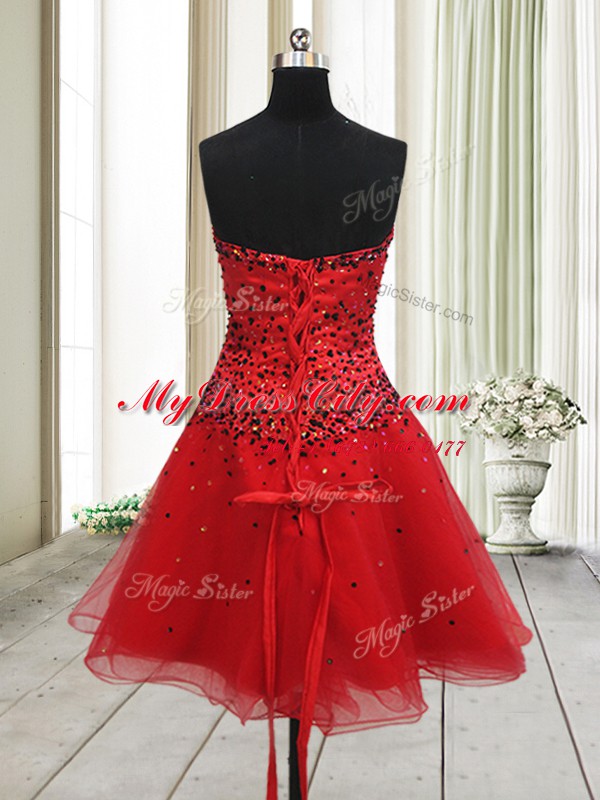 Noble Mini Length Red Club Wear Organza Sleeveless Beading