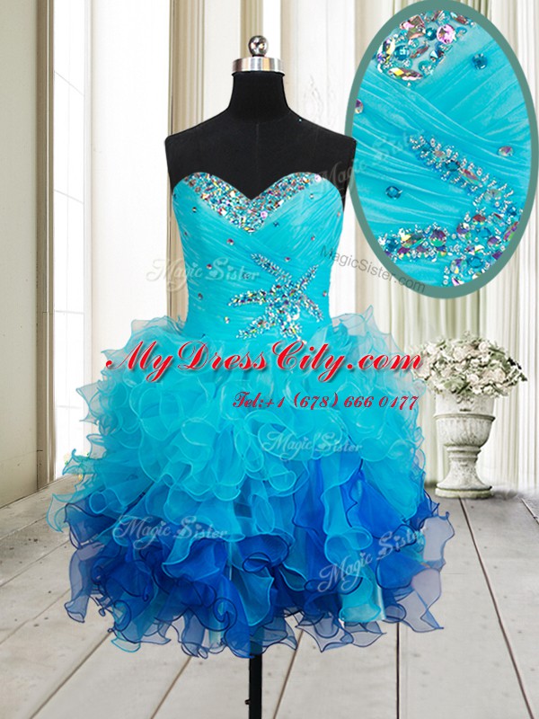 Sexy Organza Sleeveless Mini Length Prom Evening Gown and Beading and Ruffles