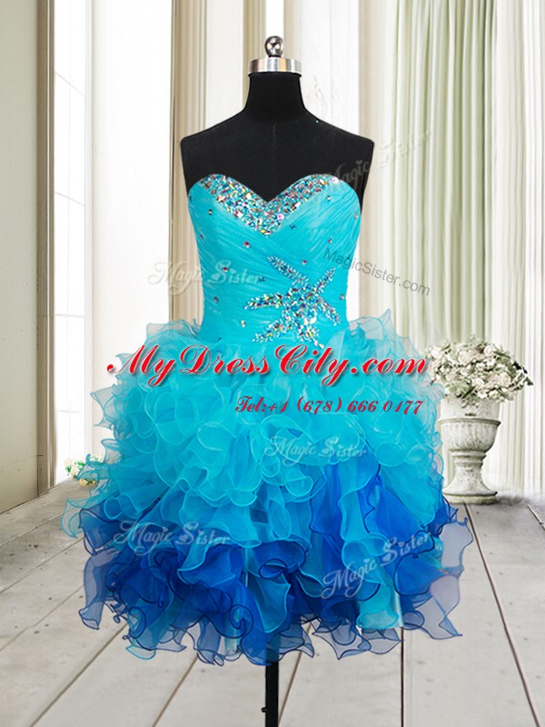 Sexy Organza Sleeveless Mini Length Prom Evening Gown and Beading and Ruffles