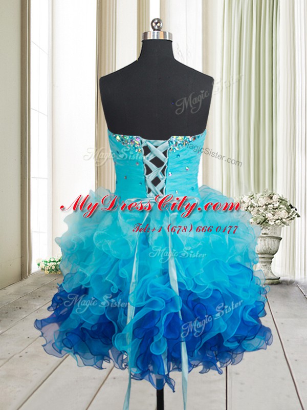 Sexy Organza Sleeveless Mini Length Prom Evening Gown and Beading and Ruffles