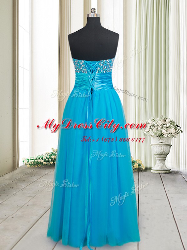 Sweetheart Sleeveless Homecoming Dress Floor Length Beading Baby Blue Tulle