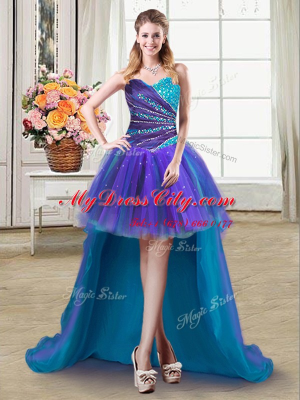 Graceful Tulle Sweetheart Sleeveless Lace Up Beading and Ruffles Homecoming Dress in Multi-color