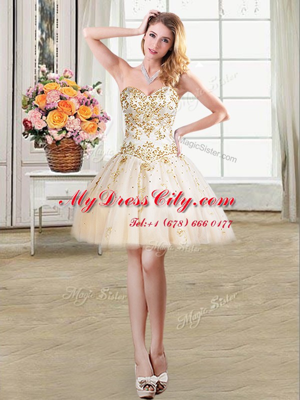 Graceful Champagne Lace Up Sweetheart Beading Homecoming Dress Tulle Sleeveless