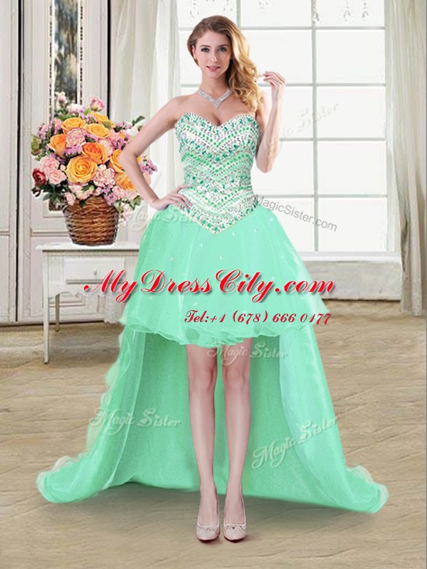 Romantic Sweetheart Sleeveless Organza Dress for Prom Beading Lace Up