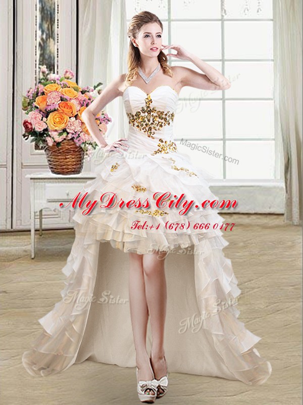 High Low Ball Gowns Sleeveless White Evening Dress Lace Up