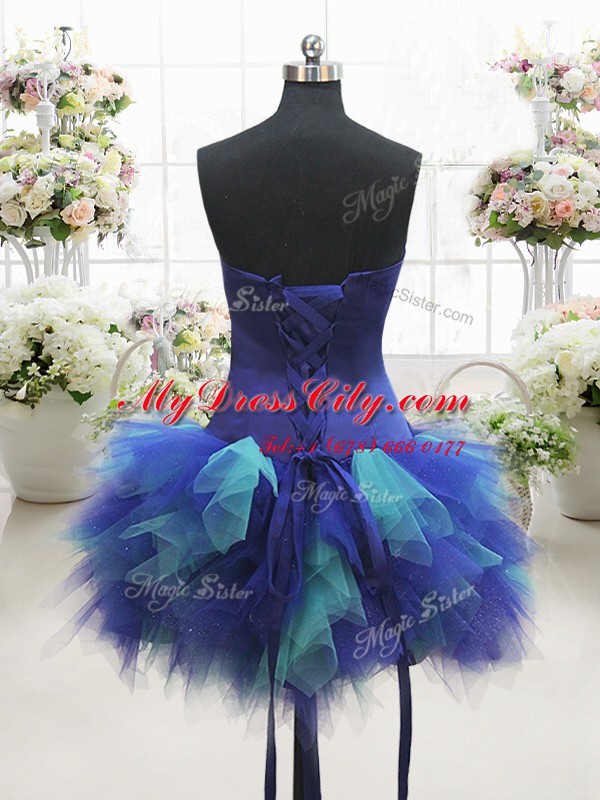 Dramatic Sleeveless Lace Up Mini Length Beading Party Dress Wholesale