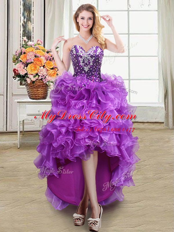 Perfect Sweetheart Sleeveless Organza Pageant Dresses Beading and Ruffles Lace Up