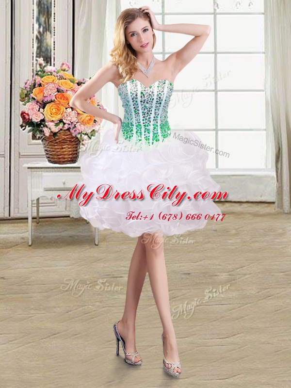 Stunning White Ball Gowns Organza Sweetheart Sleeveless Beading and Ruffles Mini Length Lace Up Prom Evening Gown