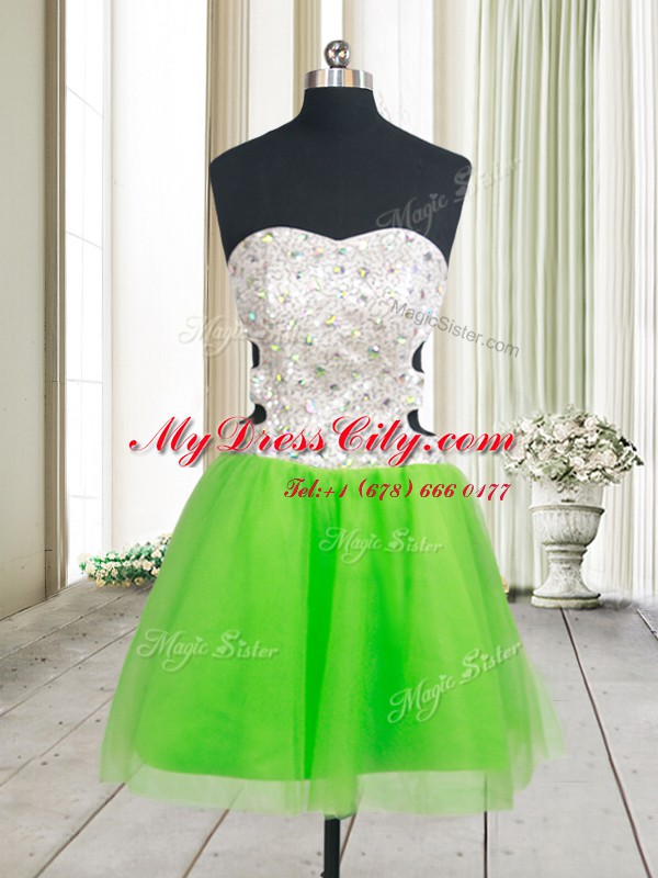 Sleeveless Mini Length Beading and Sequins Zipper Dress for Prom