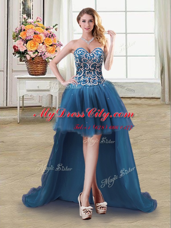 Custom Designed Teal Prom and Party and For with Beading and Sequins Sweetheart Sleeveless Lace Up