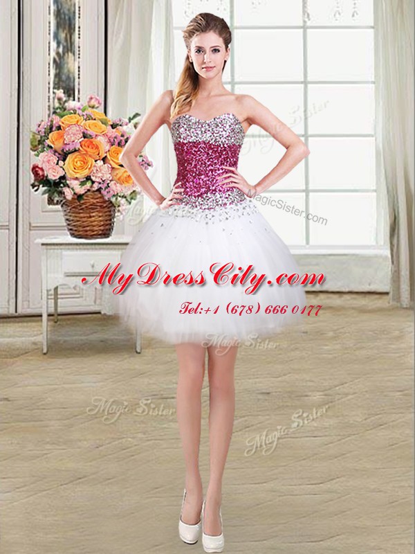 Best Selling White Sleeveless Tulle Lace Up Dress for Prom for Prom and Party