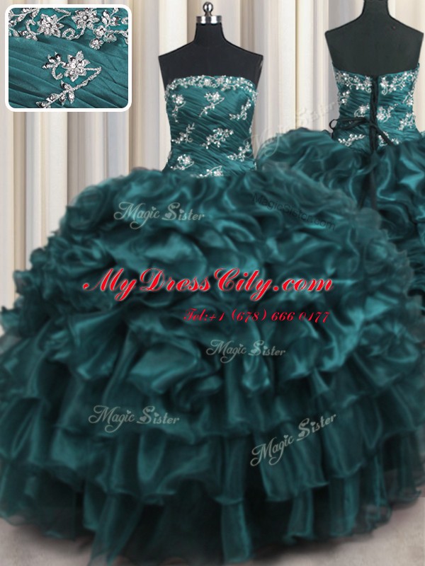 Ruffled Layers Navy Blue Sleeveless Organza Lace Up Vestidos de Quinceanera for Military Ball and Sweet 16 and Quinceanera