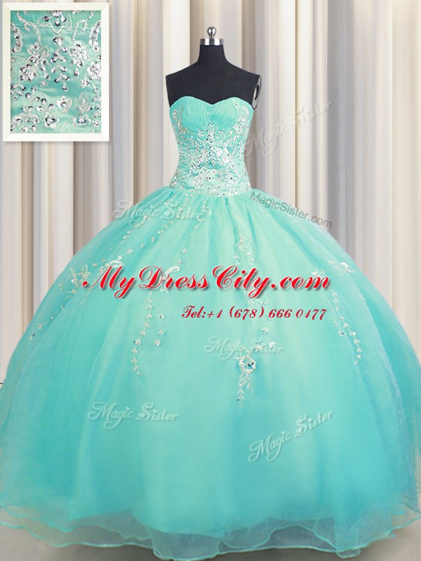 Zipper Up Sleeveless Zipper Floor Length Beading and Appliques 15th Birthday Dress