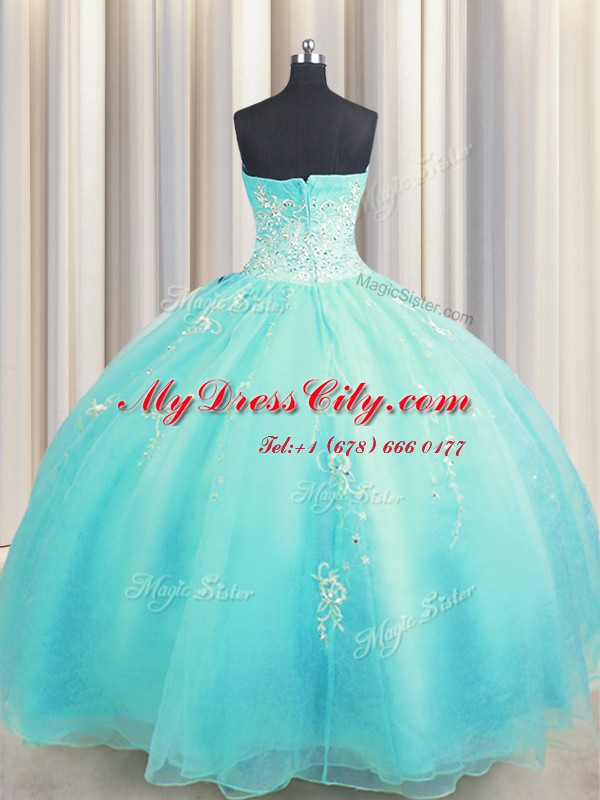 Zipper Up Sleeveless Zipper Floor Length Beading and Appliques 15th Birthday Dress