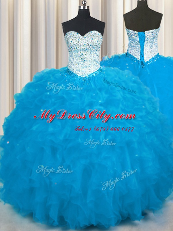 Sweetheart Sleeveless Tulle Sweet 16 Quinceanera Dress Beading and Ruffles Lace Up