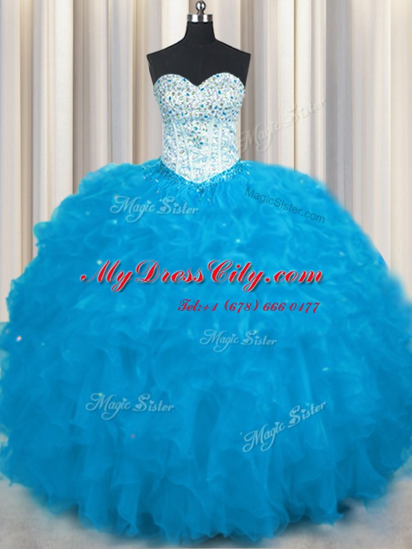 Sweetheart Sleeveless Tulle Sweet 16 Quinceanera Dress Beading and Ruffles Lace Up