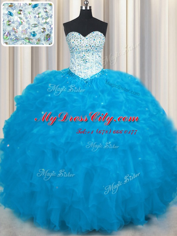 Sweetheart Sleeveless Tulle Sweet 16 Quinceanera Dress Beading and Ruffles Lace Up